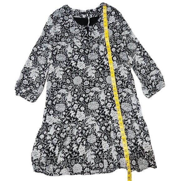 Rose & Olive Black White Floral Print Flowy Midi Shift Drop Waist Dress Size M - Picture 6 of 8